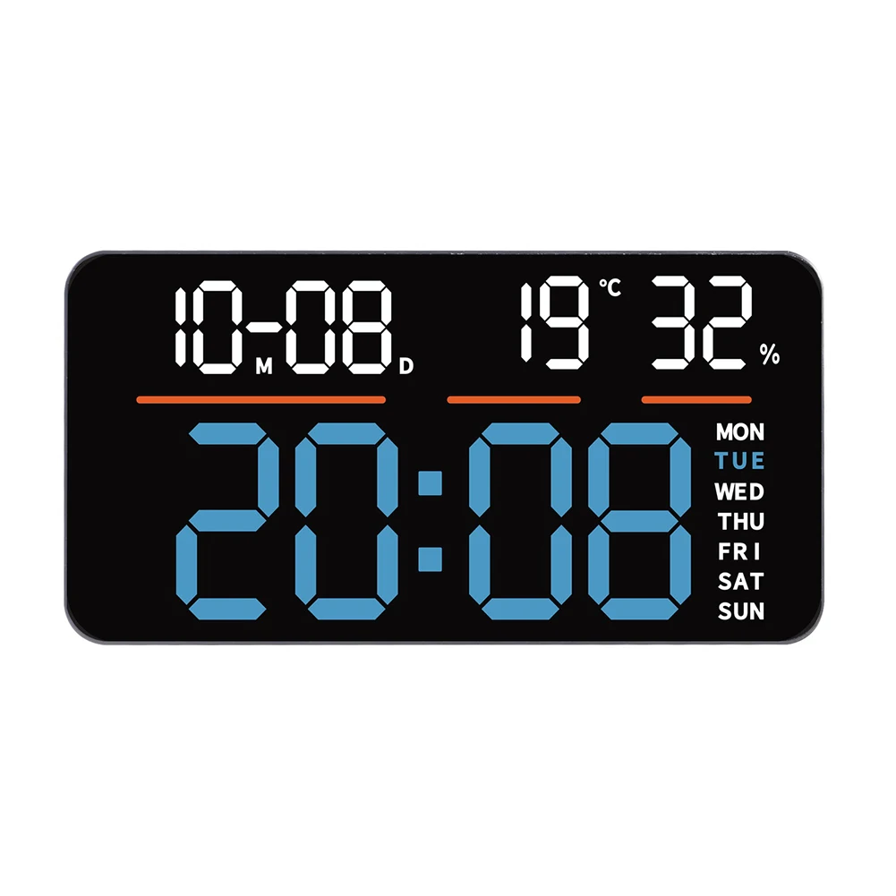 Digital Wall Clock LED with Large Display Dual Alarms Countdown Timer Stopwatch and Environmental Monitoring for Indoor Use