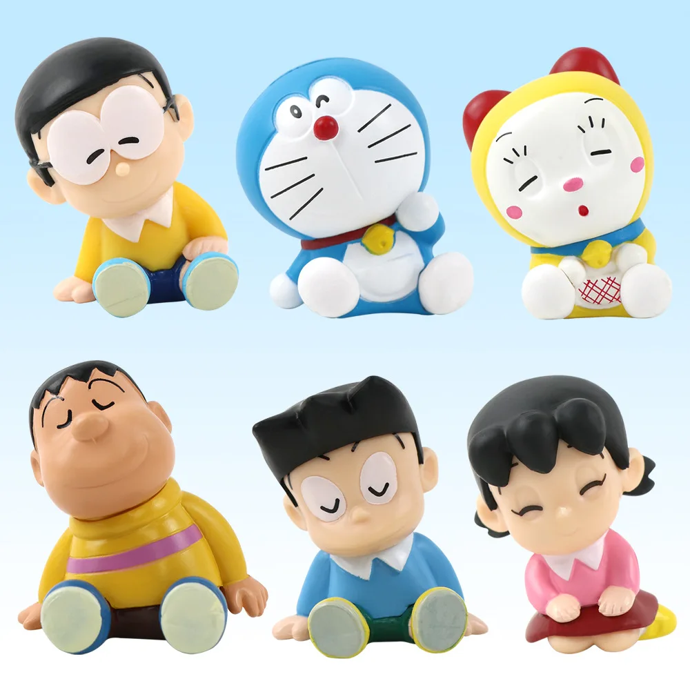 6pcs/set Kawaii Doraemon Cartoon Desktop Anime Ornaments Cute Action Figure Decoration Model Doll Girls Boys Birthday Gifts