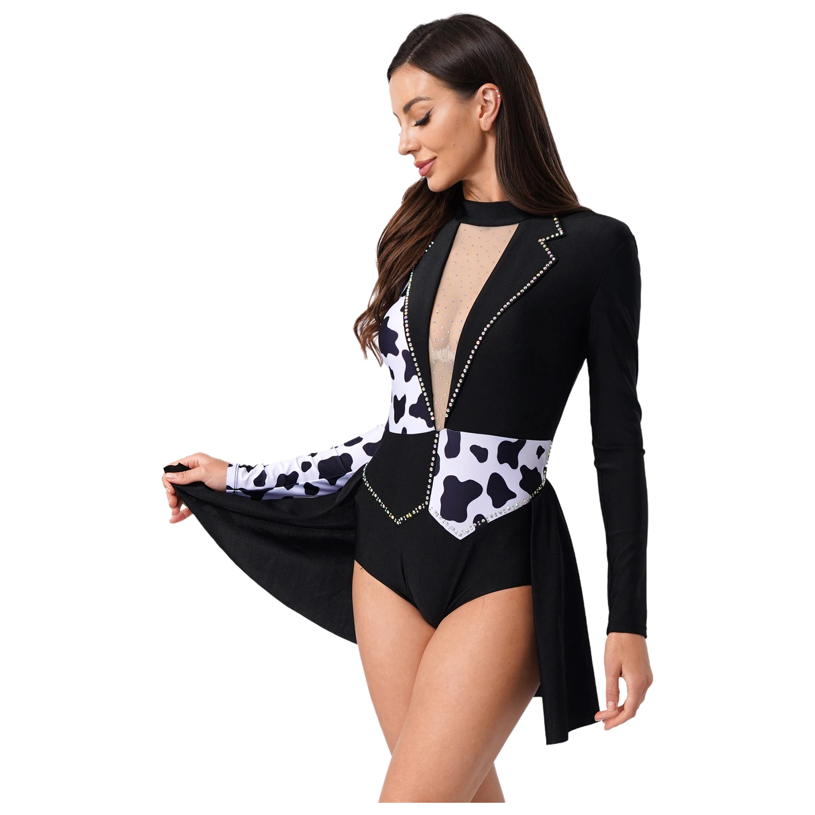 Schwarze Damen Sexy Slim Party Club Gothic Kleider Halloween Böser Clown Teufel Hexe Cosplay Kostüm Spotty Kontrastfarbene Trikots