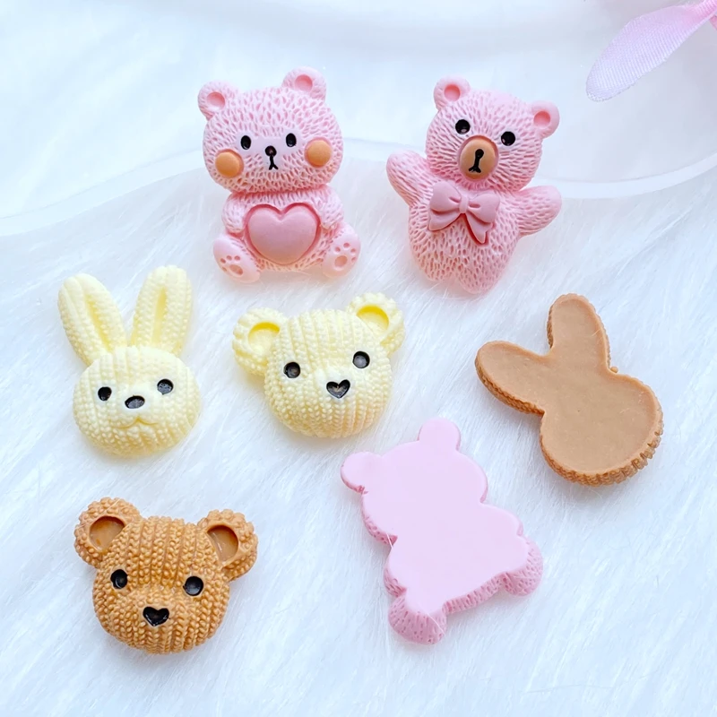 10Pcs/Lot New Mini Cute Cartoon Animal Rabbit / Bear Series Flatback Resin Kawaii Scrapbooking Embellishments Diy Accessories