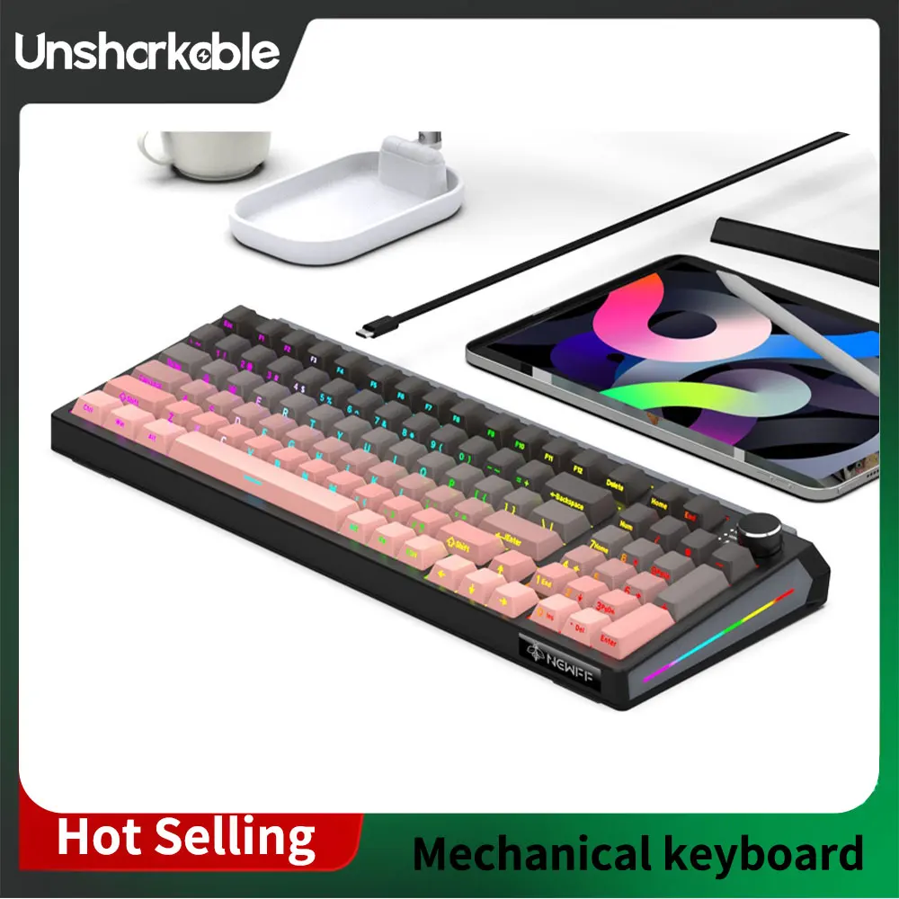 

Unsharkable Wireless Mechanical Keyboard RGB Backlight Hot Plug Side Engraving Keycap HIF Sound 98-Keys Bluetooth Office Gaming