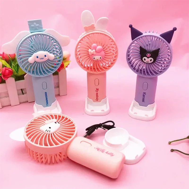 Sanrio Portable Anime Hello KittyUSB Charging Handheld Fan Cartoon Kawaii Cinnamon Roll My Melody Mini Fan Children's Gift Toy