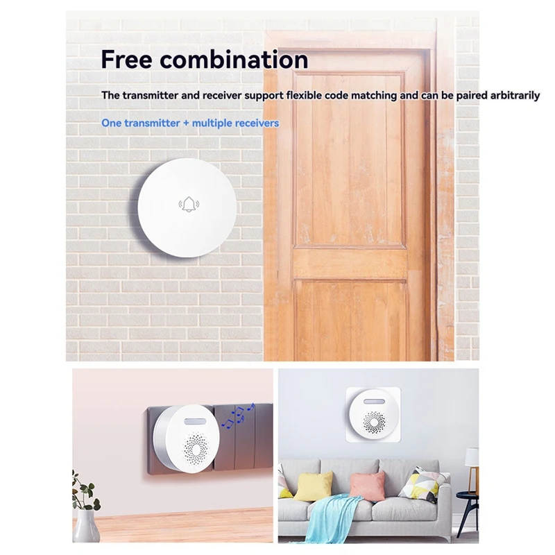 Новый умный беспроводной дверной звонок с автономным питанием, встроенный 36 мелодий, без батареи, 150 м, прием на большие расстояния, вилка европейского стандарта