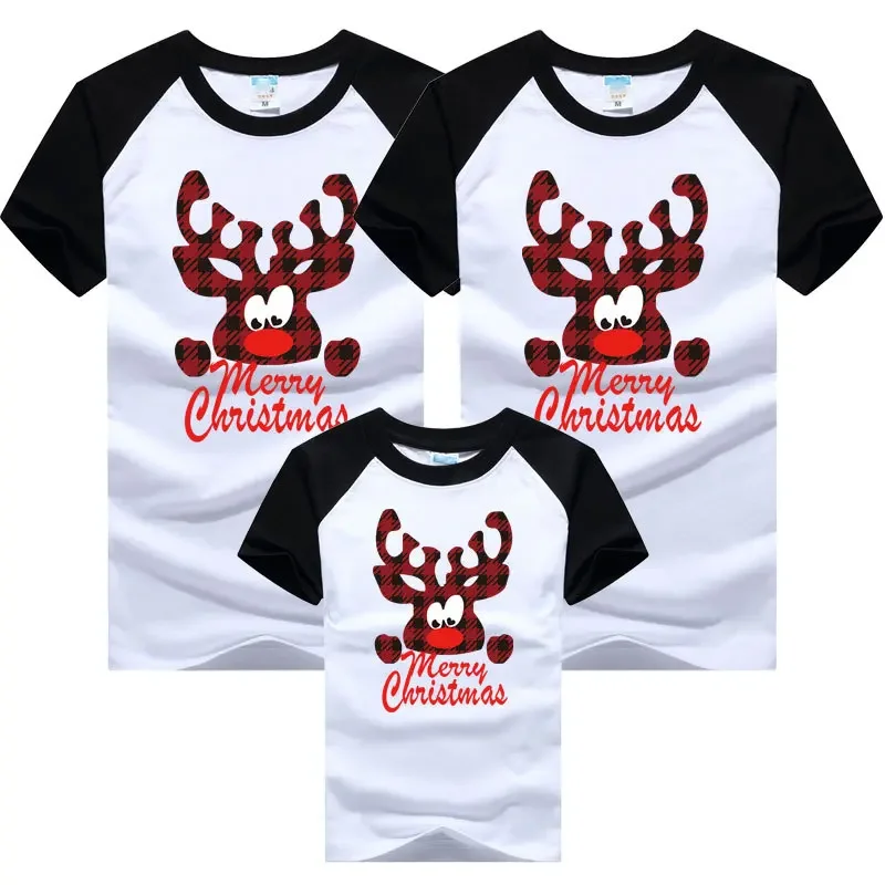 New Year T-shirts for Whole Family Deer Christmas Tees Mom and Dad Daughter Son Clothes