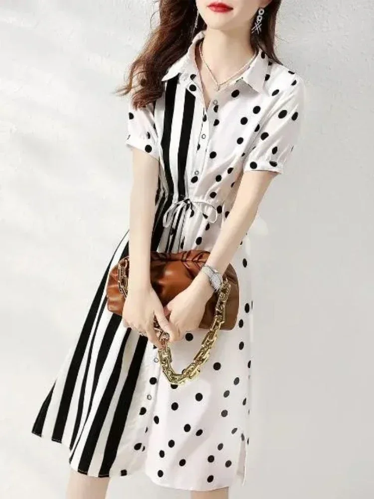 Robe mi-longue en coton pour femme, chemise bandage, t-shirts pour femme, vêtements chics et élégants, promotion, 2024