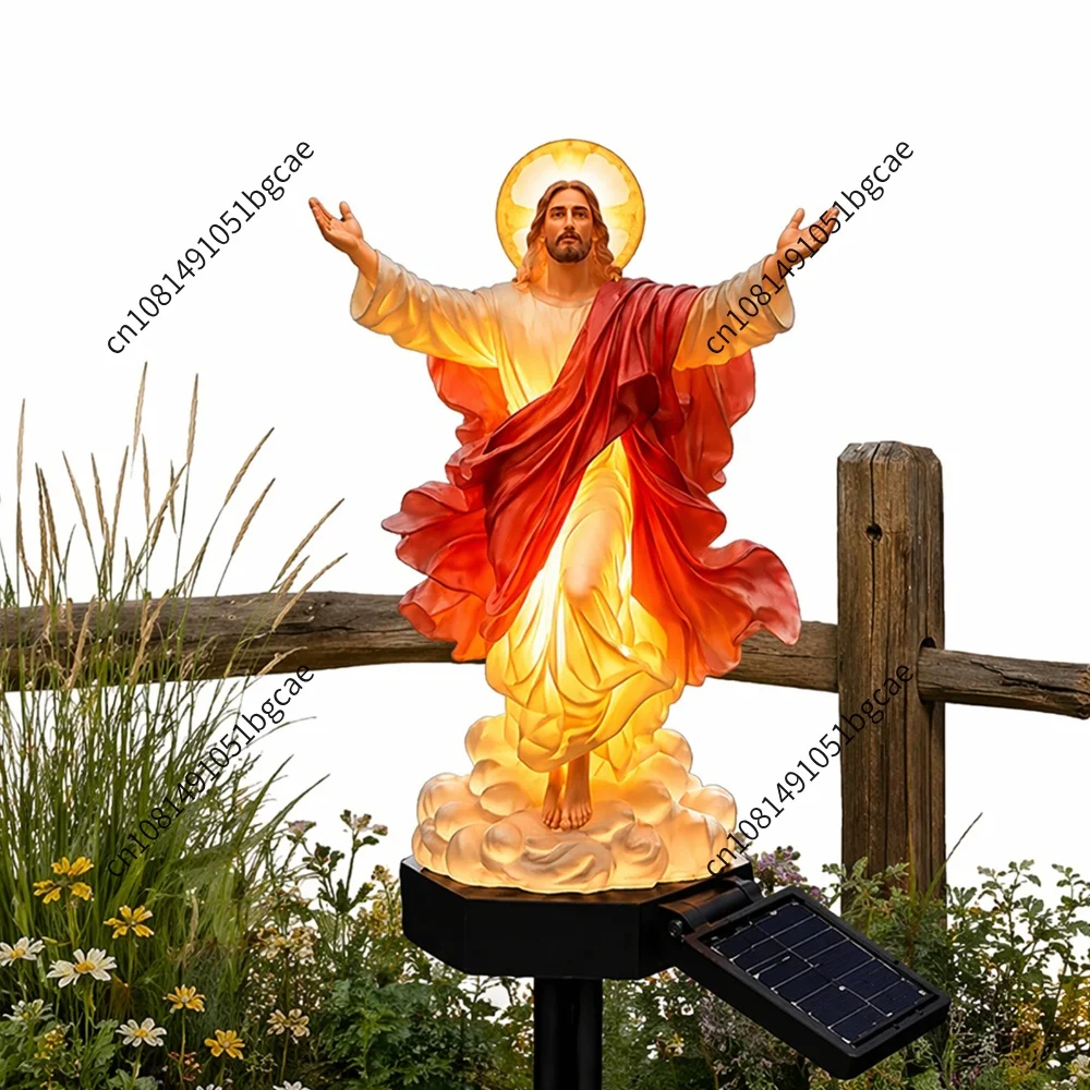 Solar-Powered Jesus Garden Statue with Glowing Night Lamp & Versatile Lighted Jesus Figurine for Garden Patio Lawn Decoration view 3