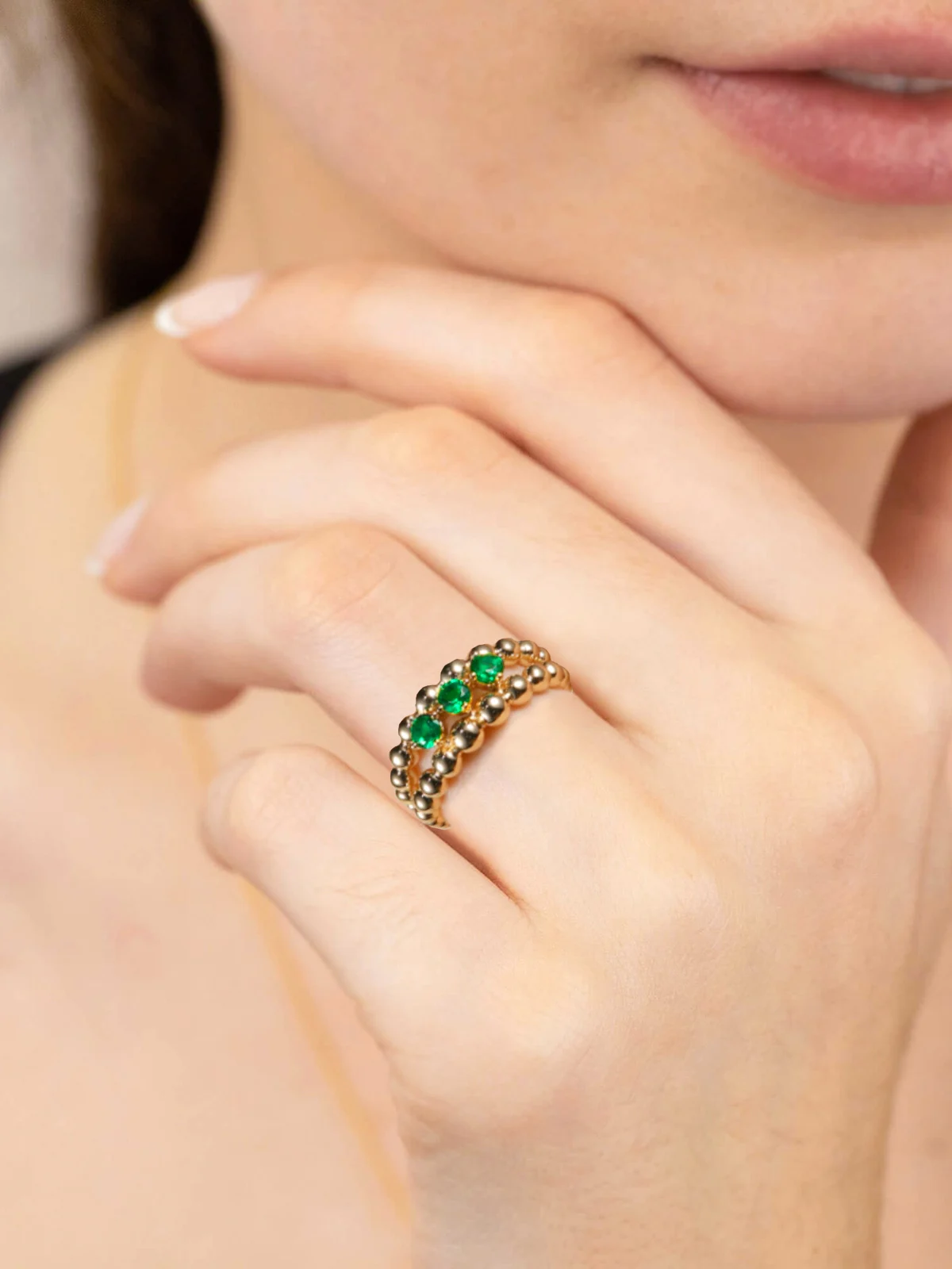 

Кольцо TYYL с выращенным в лаборатории изумрудом, круглое, с бусинами, для женщин, серебро 925 пробы, позолота 18К, для вечеринок и свадеб, изысканные ювелирные изделия на заказ, женское