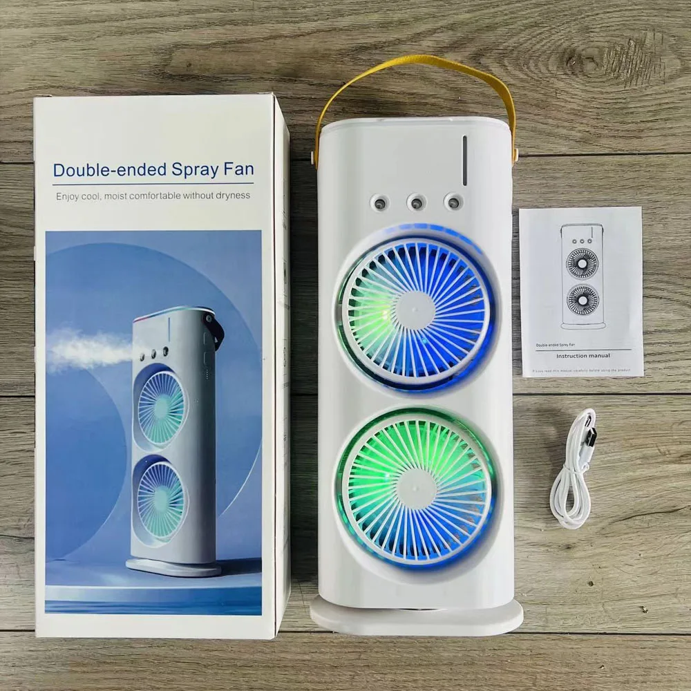 USB Charging Air Conditioning Fan Portable Refrigeration Fan 3 Nozzles Humidification and Cooling Fan With Colorful Night Lights