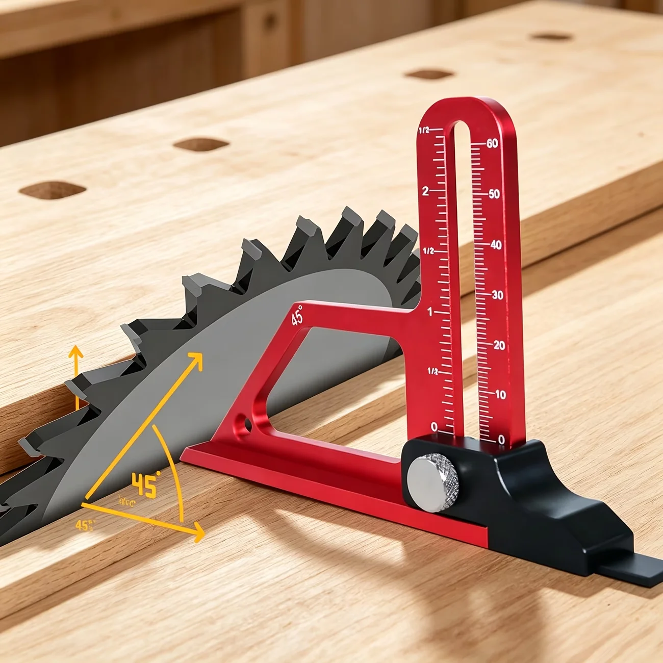 Aluminum Adjustable Table Saw Gauge, Range 0–60 mm, Double-Sided Scale, Measuring the Height of a Milling Cutter