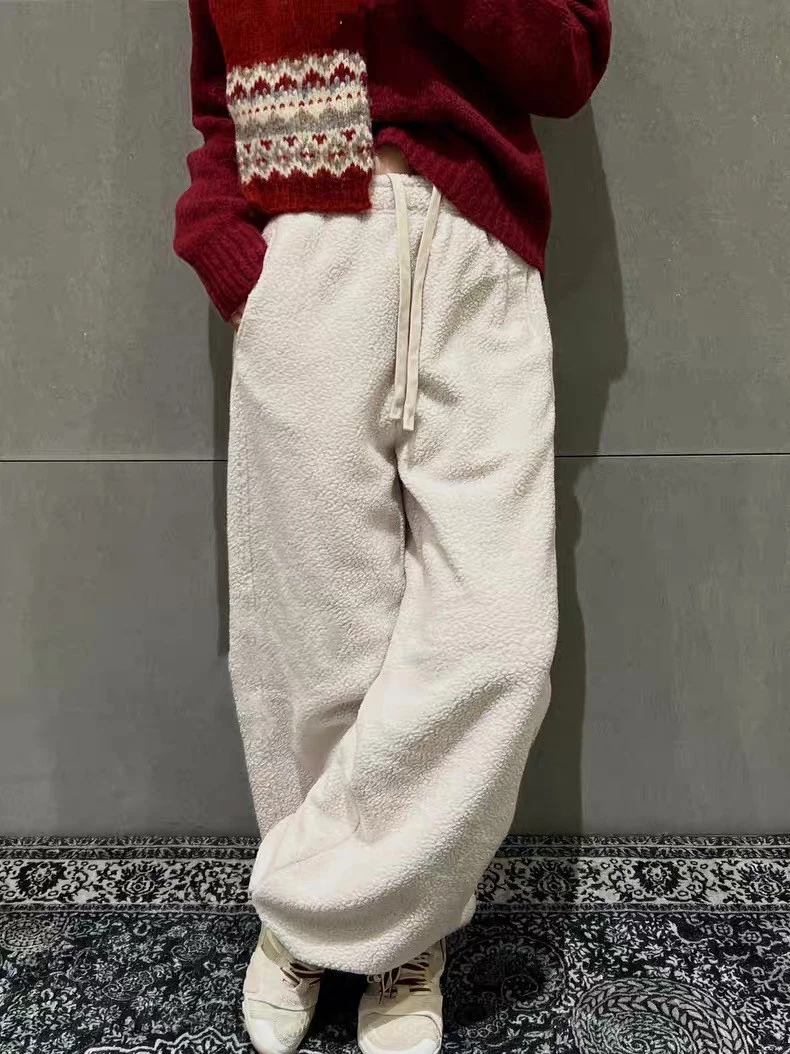 

Женские модные зимние брюки с высокой талией из утолщенного овечьего бархата, широкие, свободные, универсальные, теплые, длинные