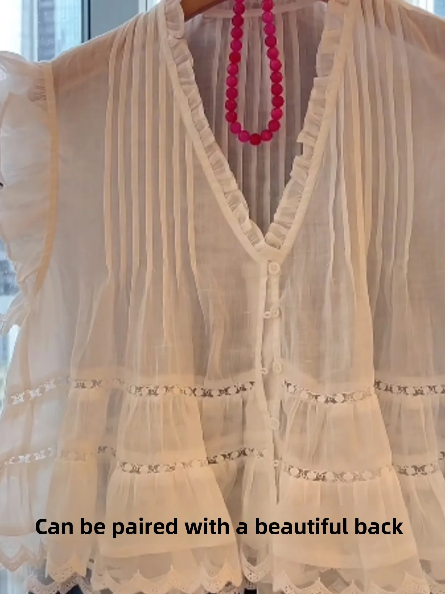 

Белая кружевная отделка V-Ne ort Sve irt Женская летняя кукла Faion irt Дышащая против морщин Легко носить Хлопковая блузка...