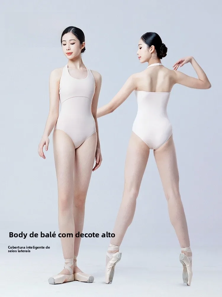 バレエユニフォーム女性用大人用ハイウエストワンピースダンス練習スーツタイトフィットネックハンギングモダンバレエエクササイズウェア