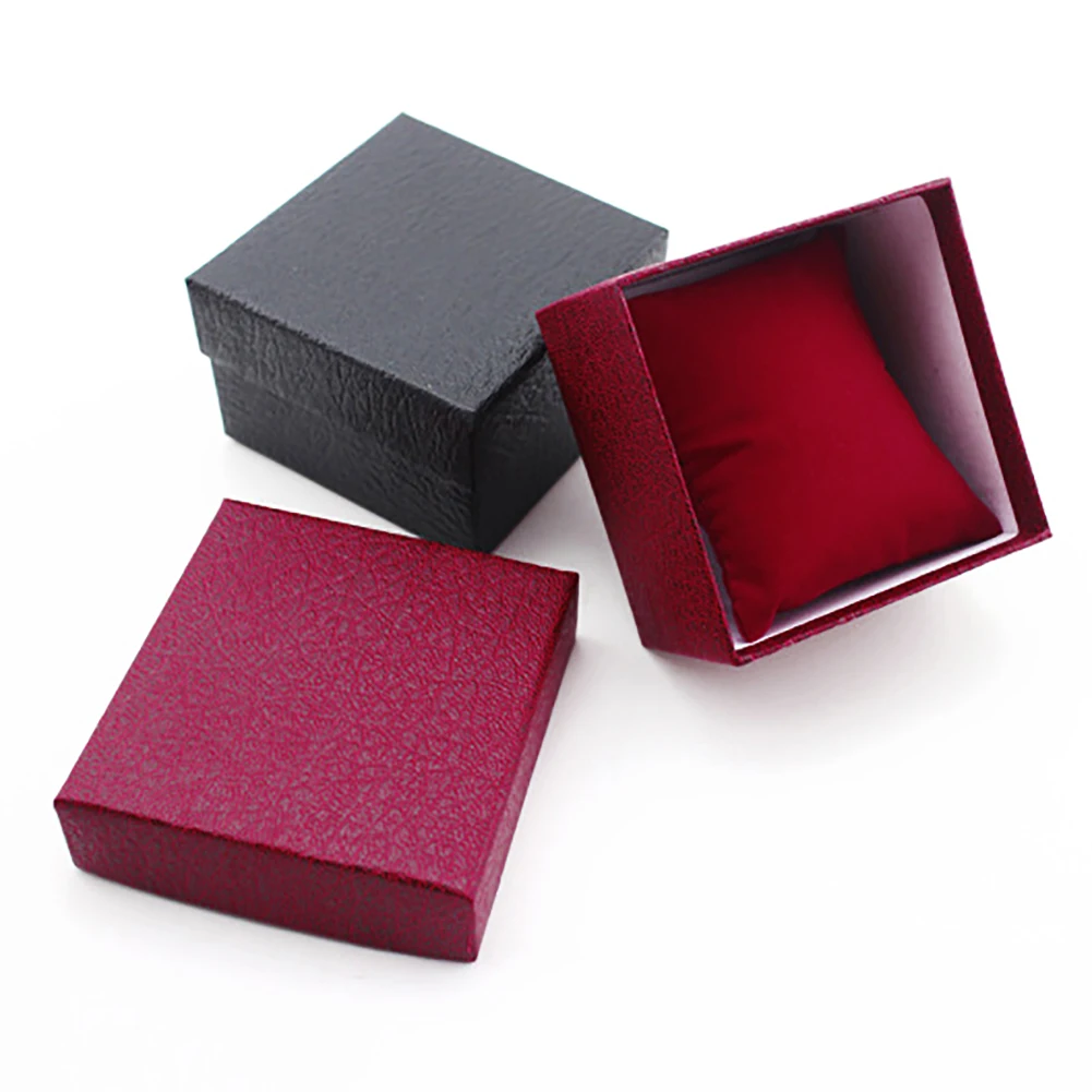 HOTS!! Black/Blue/Red Jewelry Box Cardboard Present Gift Box Case for Bangle Jewelry Ring Earrings Wrist Watch Box with Pillow