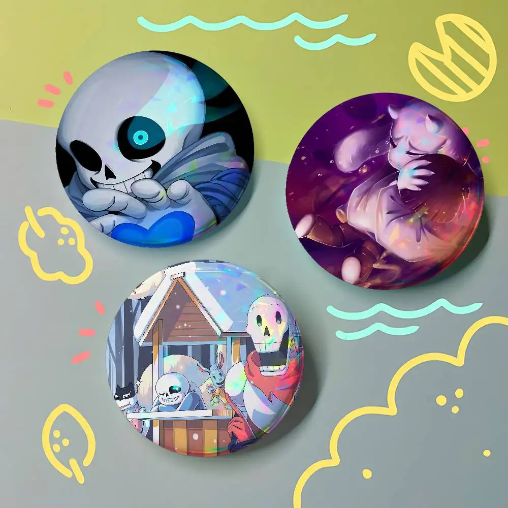 Game U-UNDERTALE For Badge Fashion Laser Holographic Effect Badge Custom Design Metal Lapel Pin Brooch For Backpack Decor