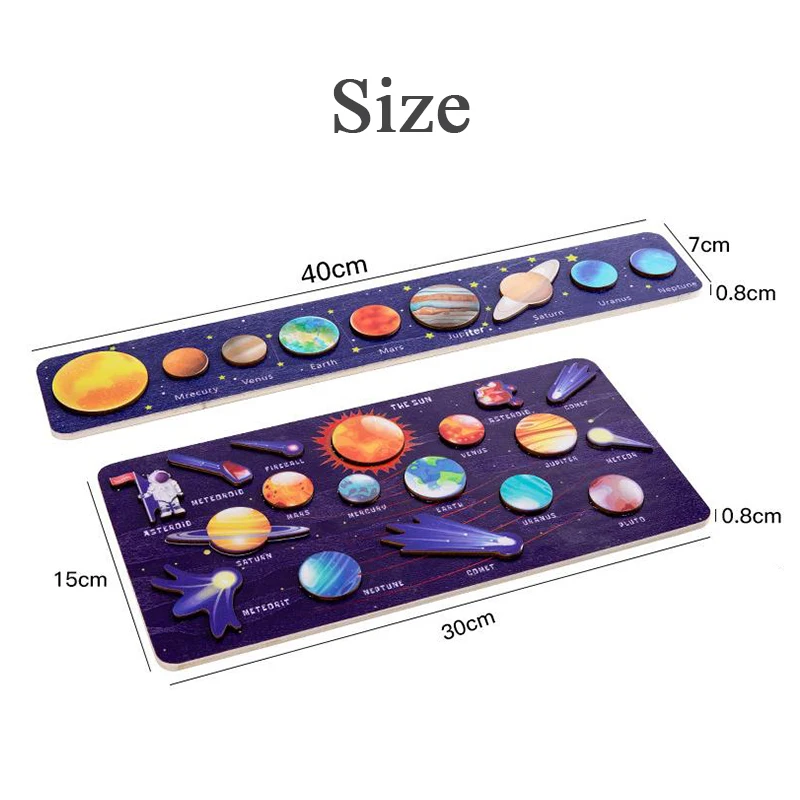 الأطفال مونتيسوري خشبية النظام الشمسي الكواكب للأطفال نموذج اللغز لعبة العلوم الوسائل التعليمية مطابقة لعبة الهدايا #6