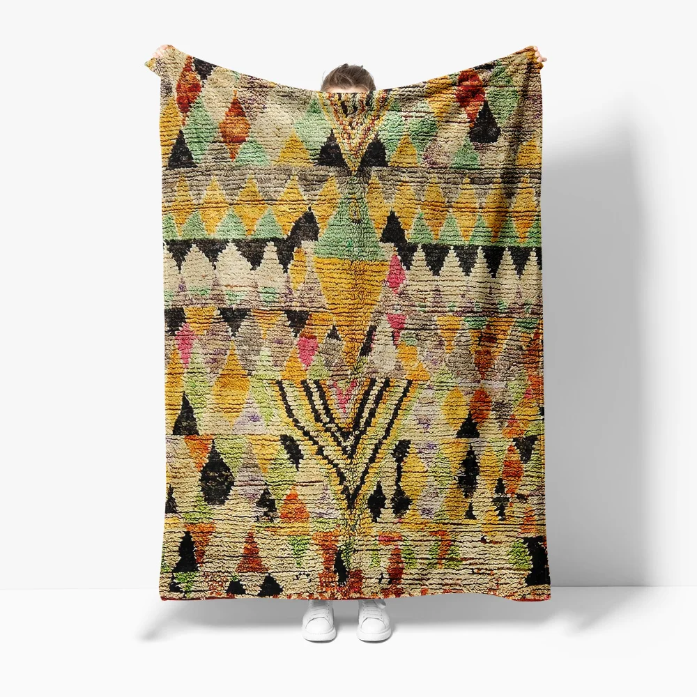 Boho Geometric Kilim Style Shaggy Rug Vintage Moroccan Tribal Patchwork Floor Blanket Cushion Cover 130x180cm