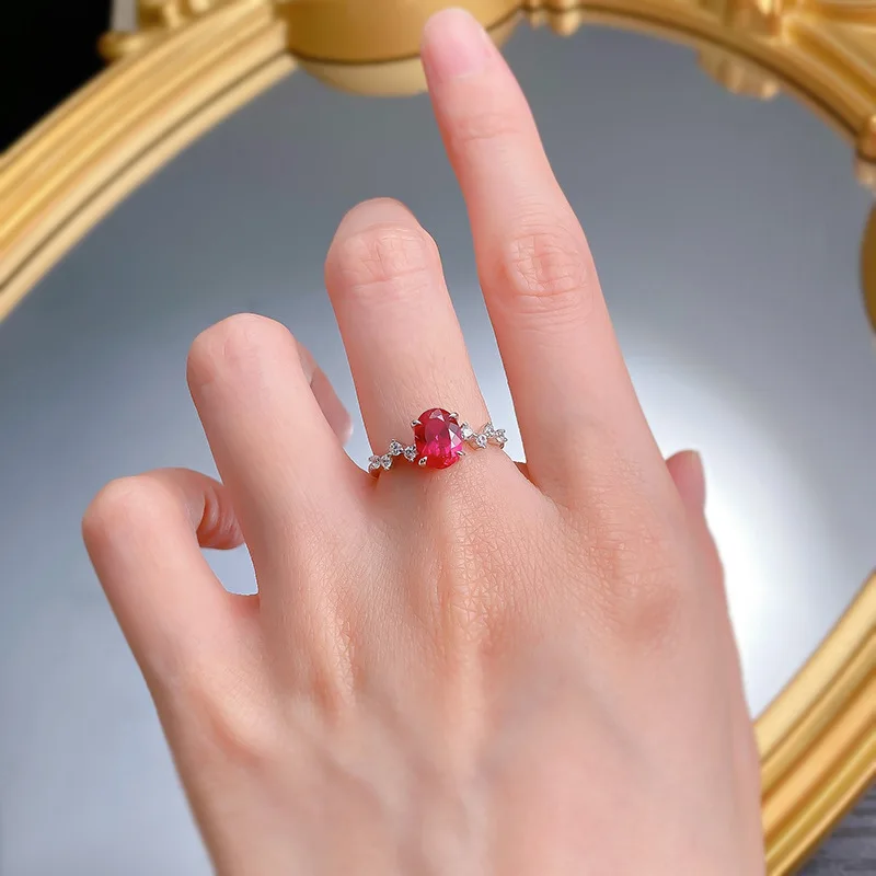 Apaison 6*8 mm Anillo de eternidad de diamante rojo con alto contenido de carbono Joyería de plata de ley 925 para mujer