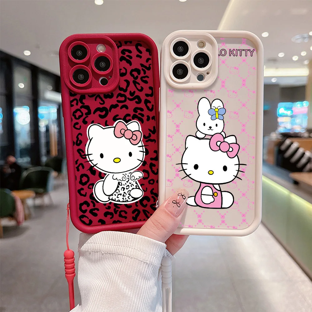 Hello kitty casing ponsel kucing, sarung HP dengan tali tangan untuk Xiaomi Redmi 9A 9C 10 10C 12 12C K30 K40 K50 Note 10 11 12 13 Pro 5G