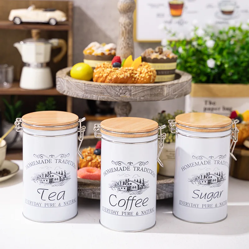 3pc/Set Coffee Bean Airtight Kitchen Food Storage Organizer Container Box Food-grade Storage Fresh Breathing Sugar Tea Iron Cans