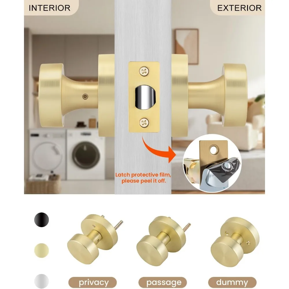 مقابض أبواب داخلية ذهبية مصقولة - مقابض مرور شديدة التحمل للممر والخزانة، سبائك الزنك، غير قابلة للقفل