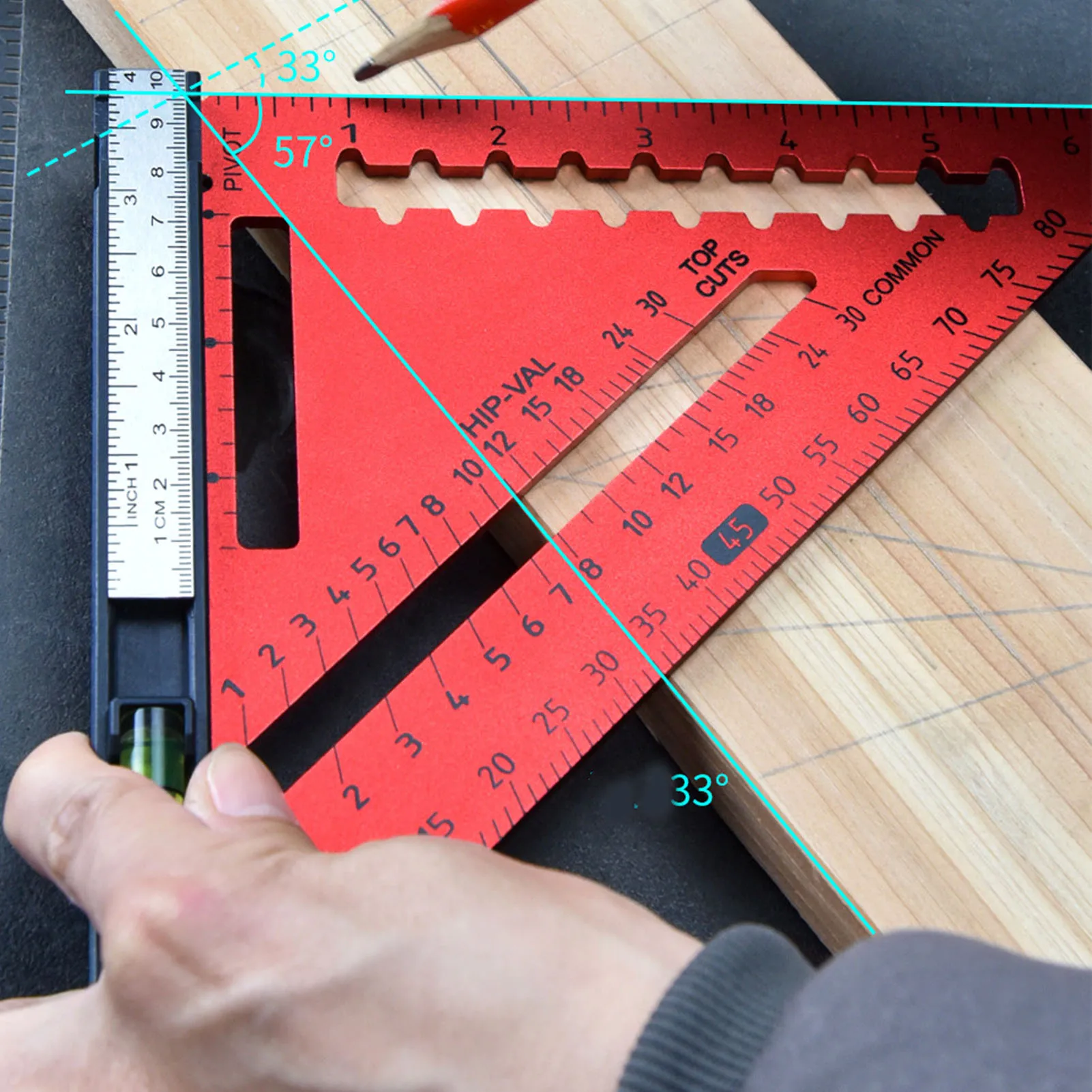 7 Inch Rafter  with Level High Accuracy Aluminum Alloy Detachable Triangle  Ruler for Woodworking Carpenter