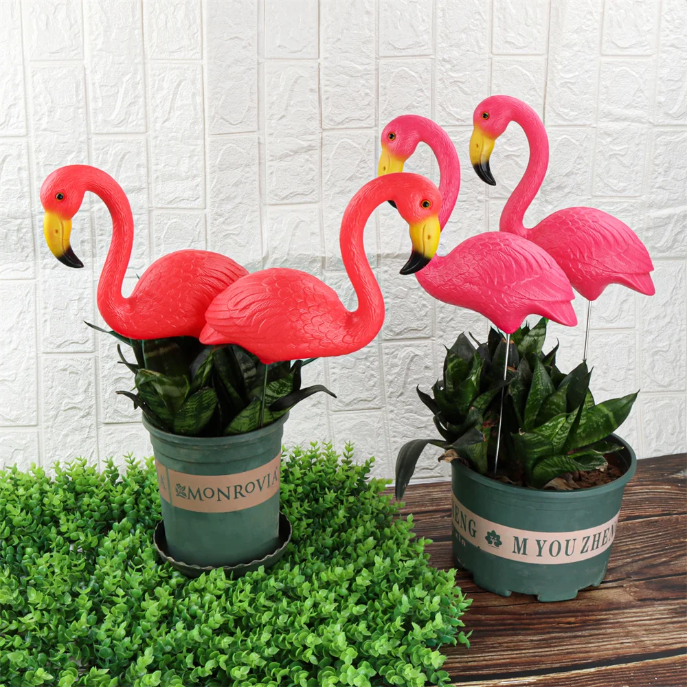 Mini Pink Red Small Plastic Flamingo Yard Decoration Bird Lawn Garden Stake Statue Figurines Ornament Flowerpot Planter