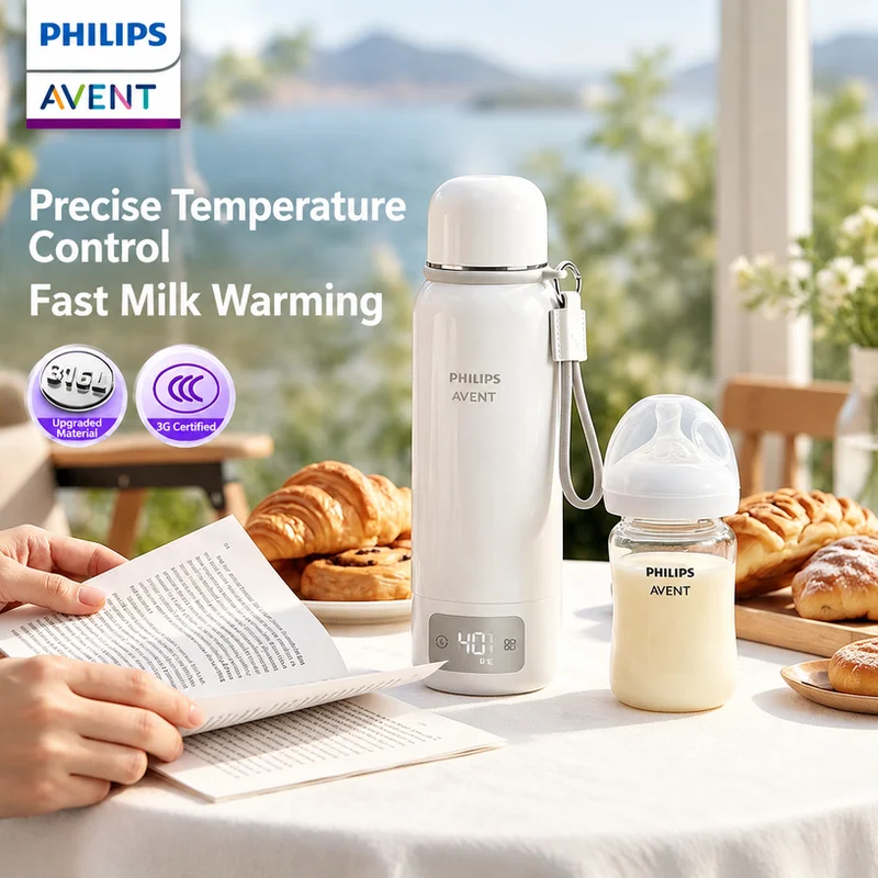 Philips Portable Thermostatic Heating Cup 550Ml Water Boiler 316L Stainless Steel Baby Water Kettle with Carrying Strap