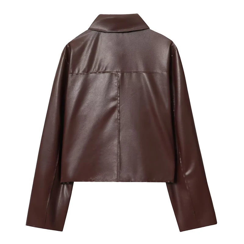 TFMLN Herbst Neue Leder Jacke Für Frauen 2025, Mode Taschen Oberbekleidung Revers Pu Mäntel Winter Streetwear Damen Tops Frauen