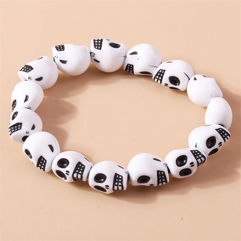 Mode Schädel Kopf Perlen Armbänder für Frauen Einstellbare Elastische Armband Mädchen Party Urlaub Schmuck Dekoration – Detail 6