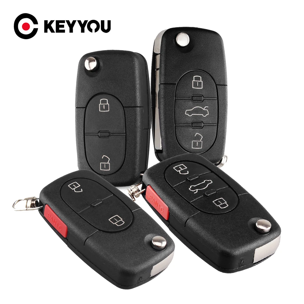 

KEYYOU Replacement 3 Buttons Flip Car Key Case Shell Fob For Audi TT A4 A6 A8 Quattro With Blade CR1620