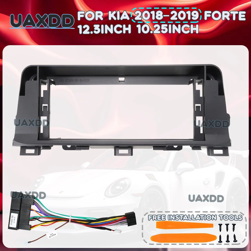 For KIA FORTE 2018-2019, 12.3/10.25 Inch 2 Din Center Dashboard Interior Panel Kit Car Android DVD MP5 Frame With Harness Adapte