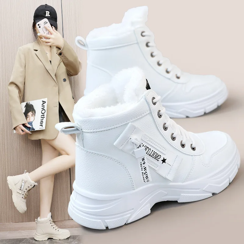 New Women Winter Snow Boots Fashion Style High-top Shoes Casual Woman Waterproof Warm Woman Female High Quality White Black