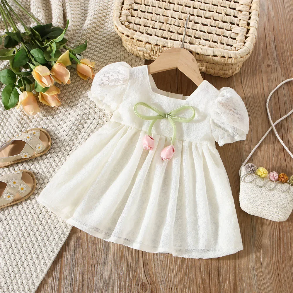 (0-3 Years Old) Summer Baby Girl Lace Tulip Short Sleeved Princess Dress Girl Cute Birthday Party Dress