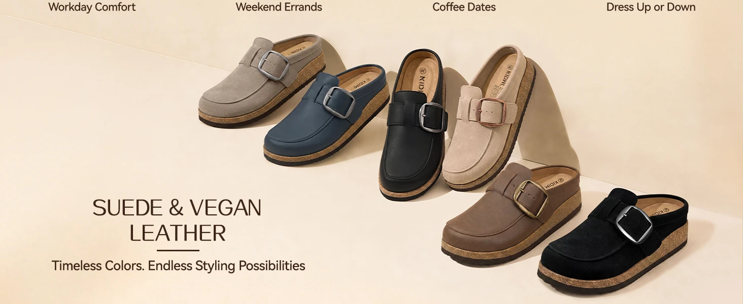 Comwarm Damen Clogs aus veganem Leder, klassisches Loafer-inspiriertes Design, Mules mit weicher Schaumstoffzwischensohle, Outdoor-Slipper für Damen – Detail 6