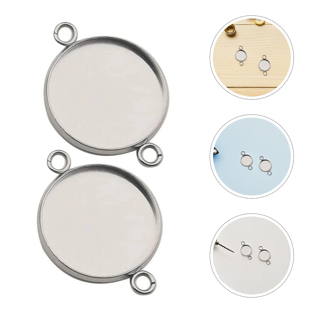 20Pcs Stainless Steel Bezel Pendant Trays Blank Round Cabochon Settings Double Loop DIY Jewelry Making Links Earrings Bracelet