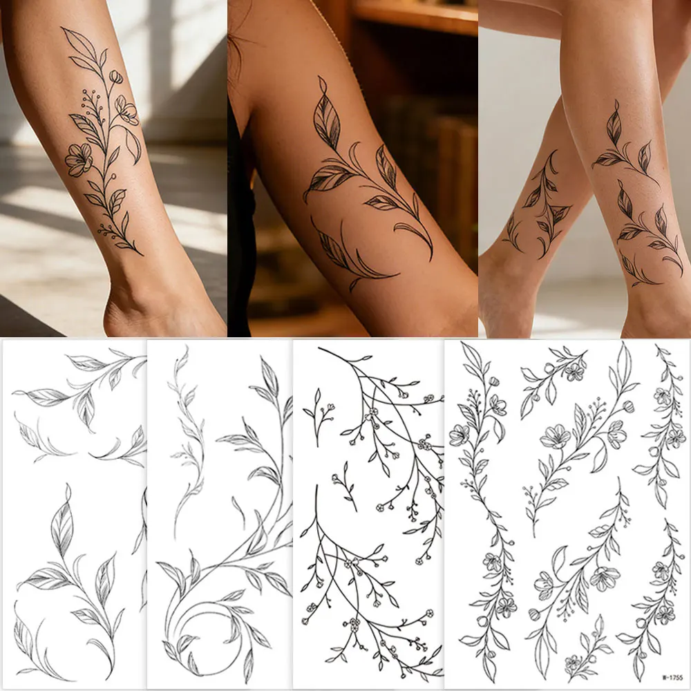 

1 шт. Водонепроницаемая тату-наклейка с узором в виде листьев и цветов для женщин и мужчин, подходит для рук, ног, тела, стоп, боди-арта