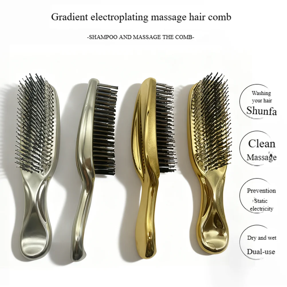 

Scalp Hair Brush Cleaning Electroplating Massage Comb Household Gold-plated Comb Dry And Wet Comb Salon Hair Styling Tool