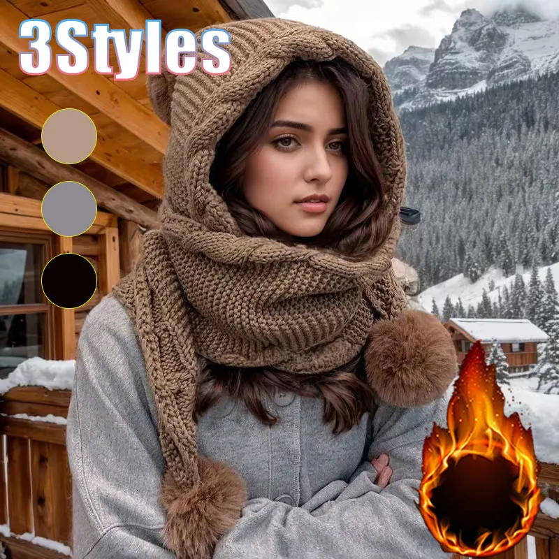 1-5PCS ﻿ Women Winter Hat with Scarf Pom Pom Windproof Fleece Lined Thick for Hiking Walking Travel Outdoor Cold Protect