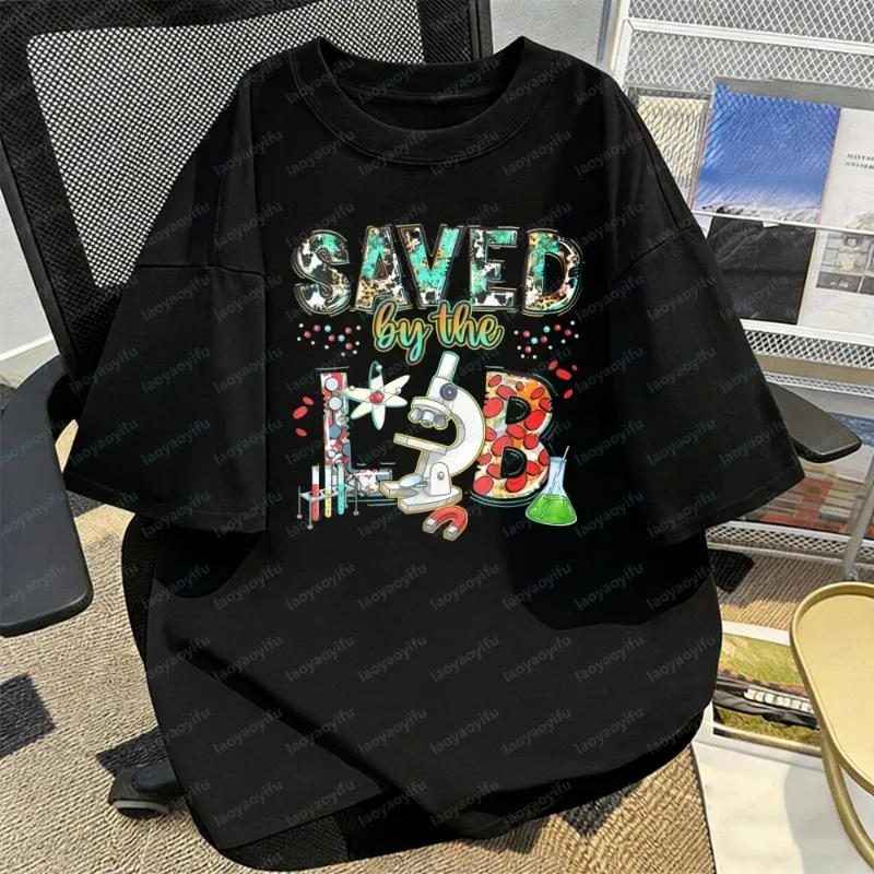 Saved By The Lab Science Theme Tee Summer Casual Science Lover Casual Cotton Tops Funny Trendy Fashion Print Women's T-Shirt