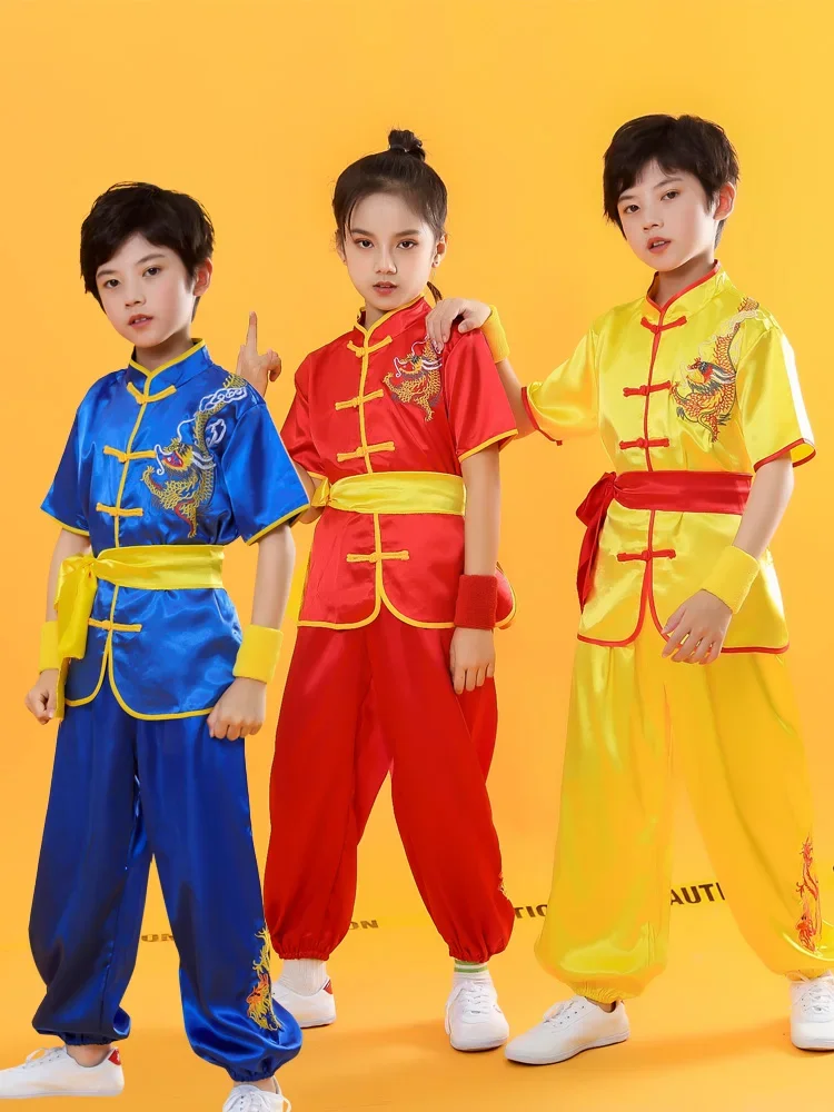 Children's martial arts boys long sleeved children's practice clothes girls' short sleeved long fist tai chi performance clothes