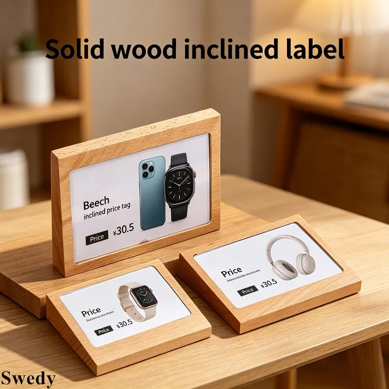 3 Pieces A6 100x150mm Slant Price Tag Holder Wooden Desktop Label Display Stand Restaurant Menu Holder Acrylic Sign Holder Frame