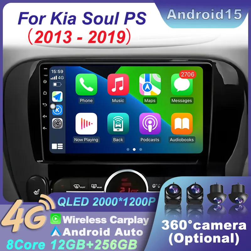 

Car For Kia Soul PS 2013-2019 Android 15 Radio BT Wireless Player Video GPS wifi Carplay Screen Navigation DVD Stereo Multimedia