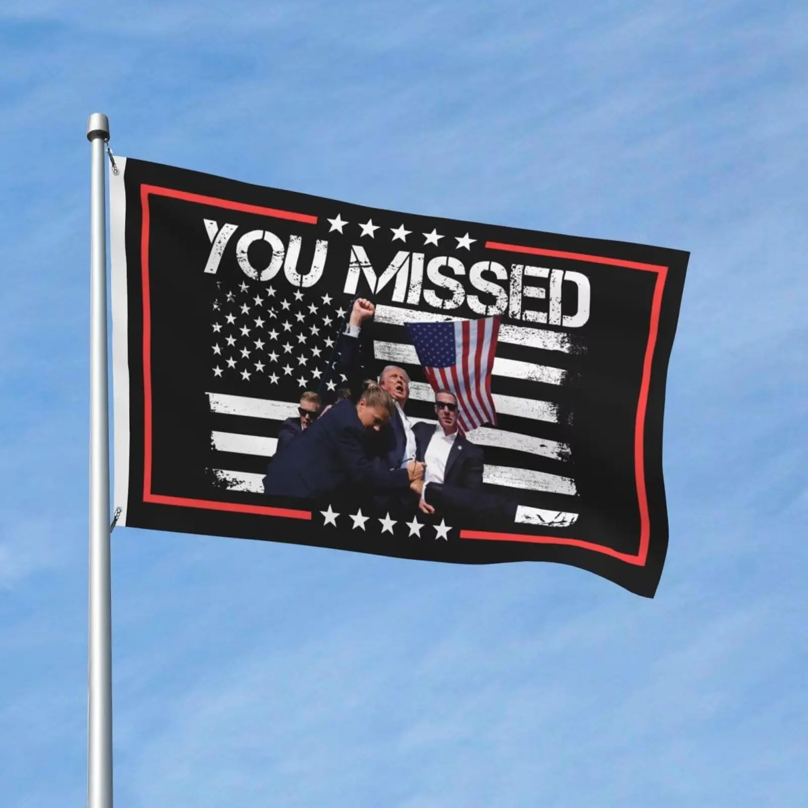 Trump Survived Shot Flag Trump Shooting Flags Missed Me Flag Trump 2024 Flags with Brass Grommets Outdoor Flag Tapestry Gifts