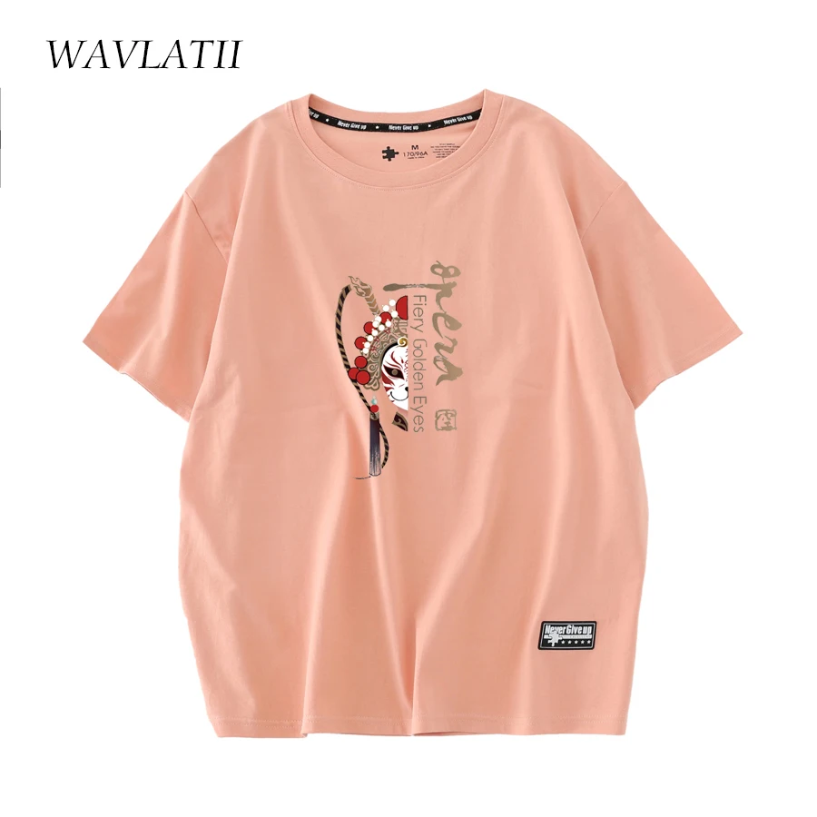 WAVLATII New Women White Cotton T Shirts Female Opera Casual Light Green Tees Summer Fashion Short Sleeve Tops WT2215