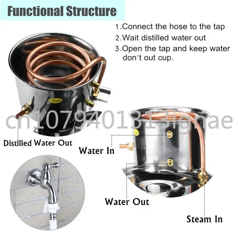 2 gallon 8L distiller alcohol distiller stainless steel copper wine brandy essential oil brewing tool