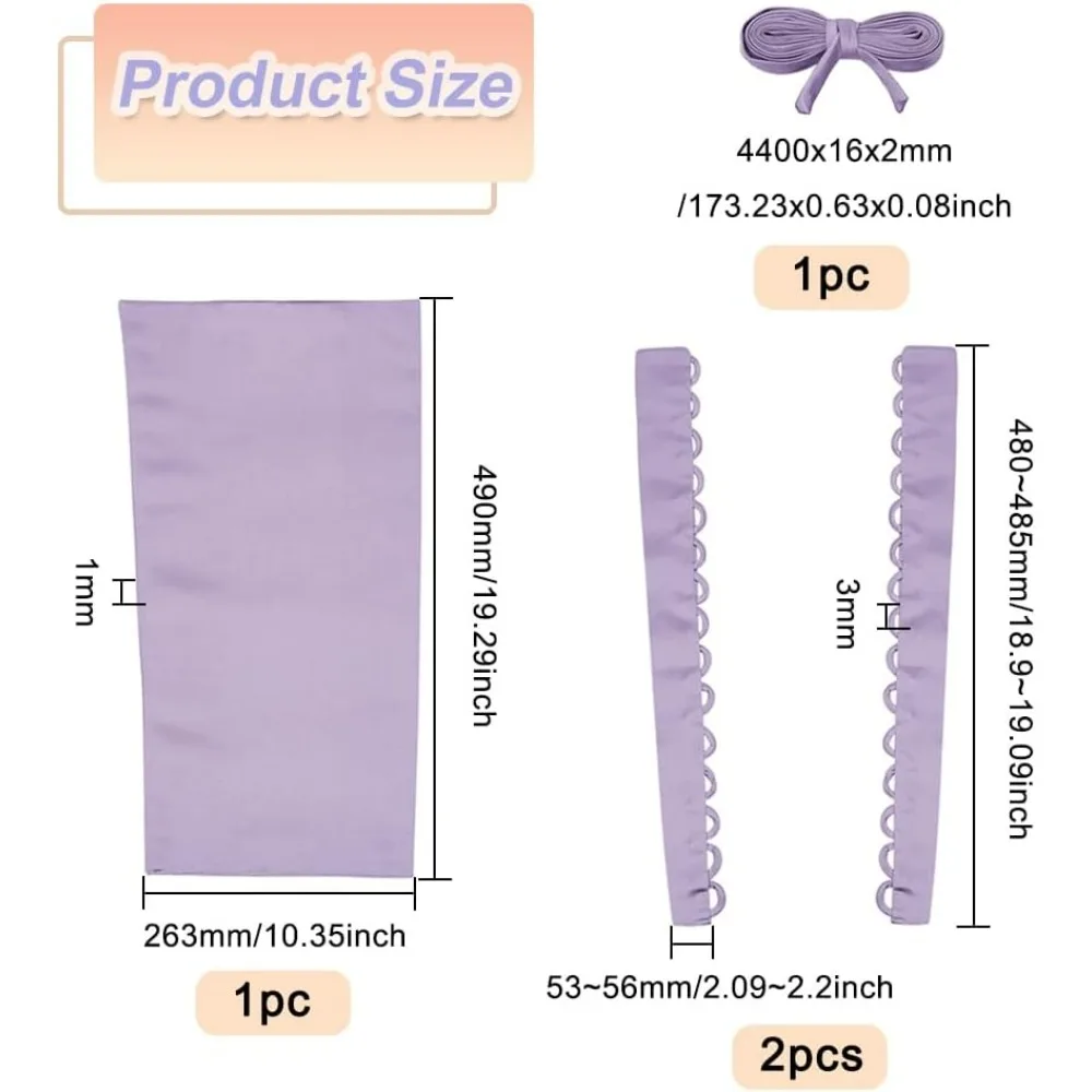 3PCS Satin Corset Set Satin Zipper Replacement Set Mauve Lace Webbing Adjustable Satin Corset Back Set for DIY Handmade Wedding