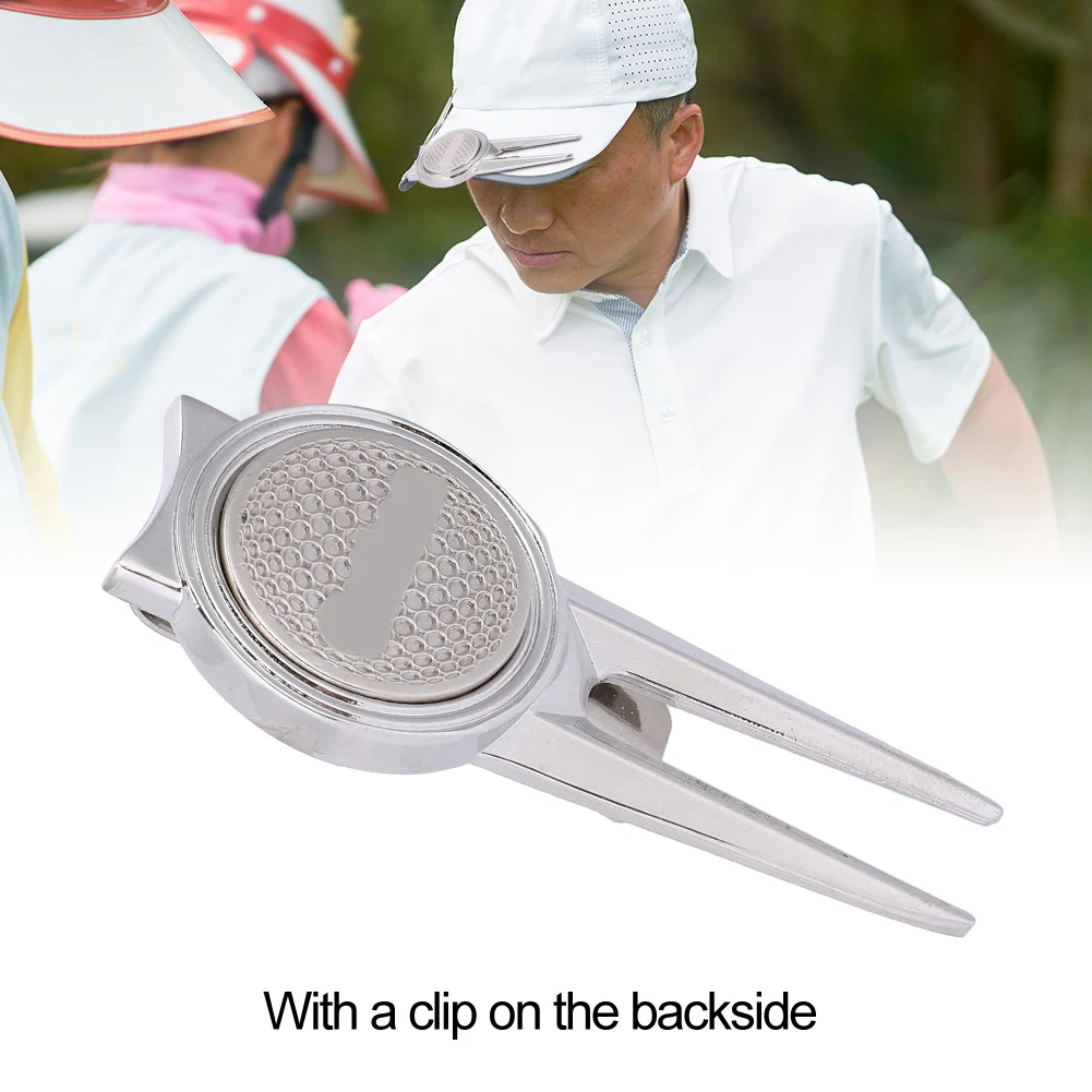 Golf Divot Repair Tool Putting Green Fork Groove Cleaner With Magnetic Golf Ball Marker Liner Clip Training Aid Golf Accessory