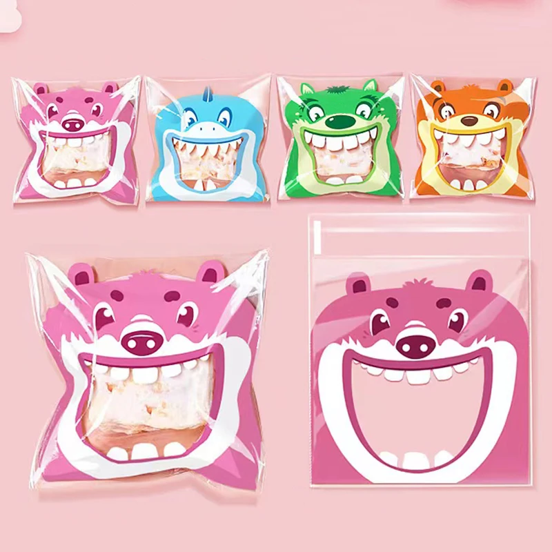 100pcs Cute Printing Opp Self-sealing Bag Lovely Animals Big Mouth Printed Gift Decorative Bags For Birthday Wedding Party Decor