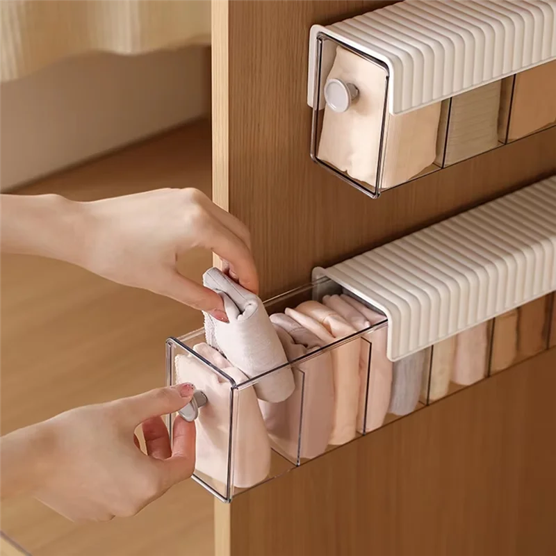 AF93-양말 및 속옷용 전환 가능한 6셀 벽걸이 서랍 정리함, 자체 접착식, 먼지 방지 보관 솔루션