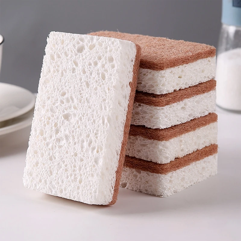 5pcs Double-sided Cleaning Sponges Wipe Scrubbing Pan Pot Dishwashing Scouring Pad Household Tools Kitchen Tableware Brush